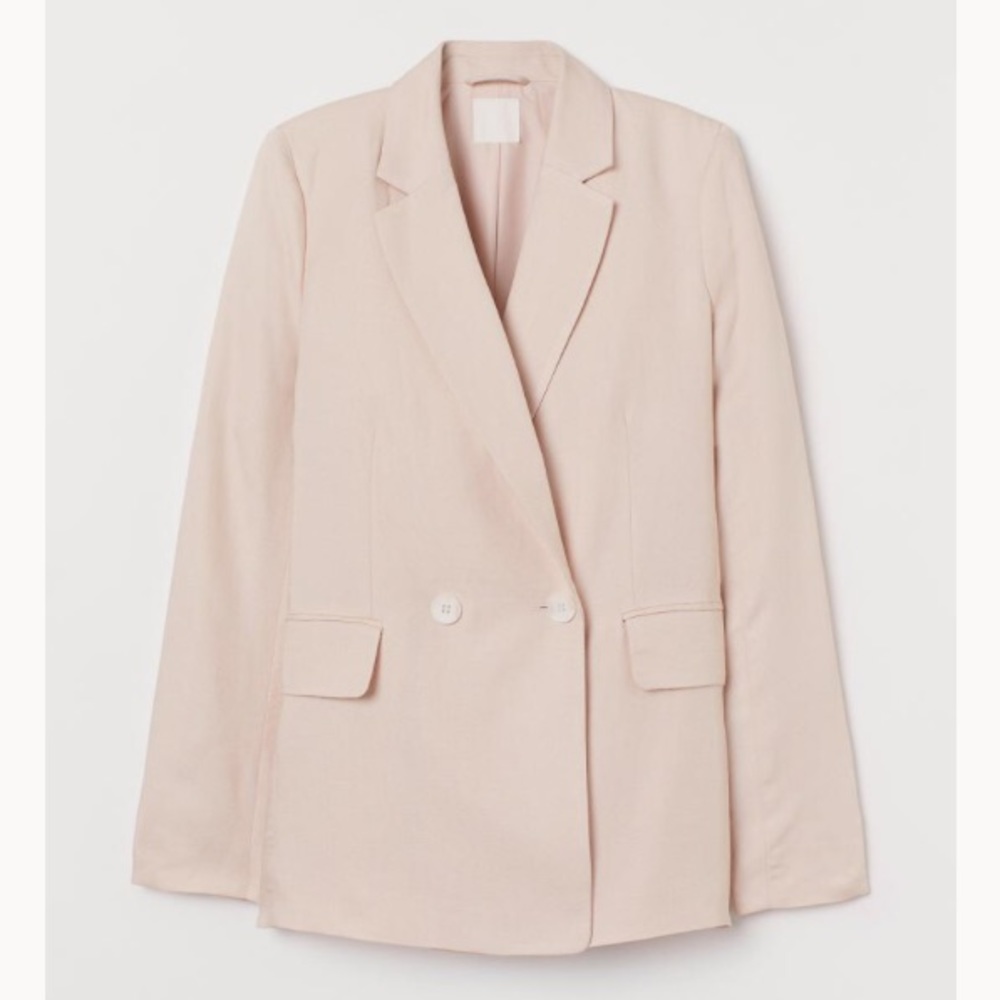 H&M double Breasted Linen Blush Pastel Pink Blazer